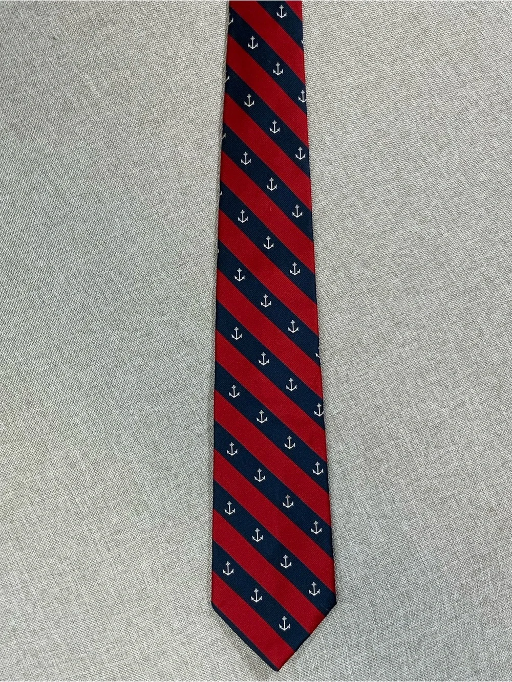 Alynn Neckwear Red Navy Repp Stripe Anchor Necktie Nautical
